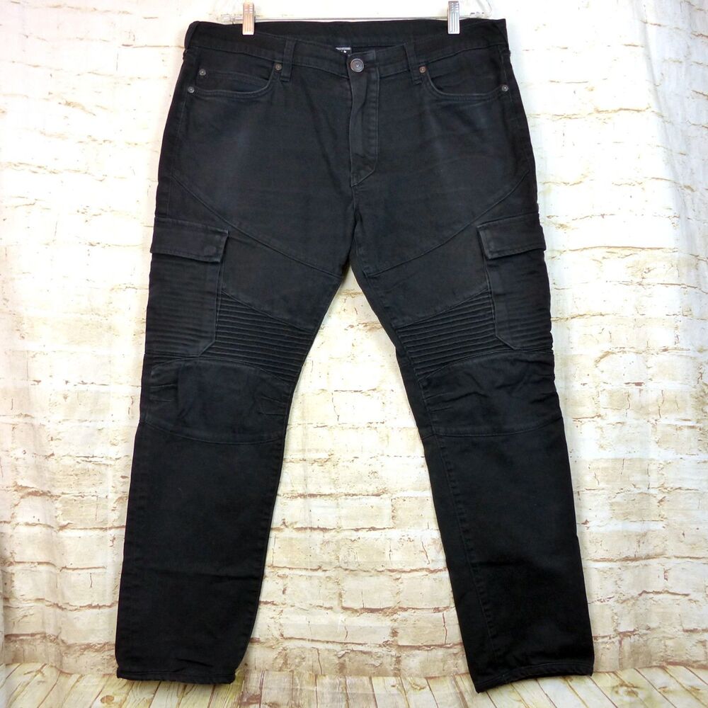 True Religion Jeans Mens 36 (38x28.5) Black Rocco Cargo Moto Relaxed Skinny Rock